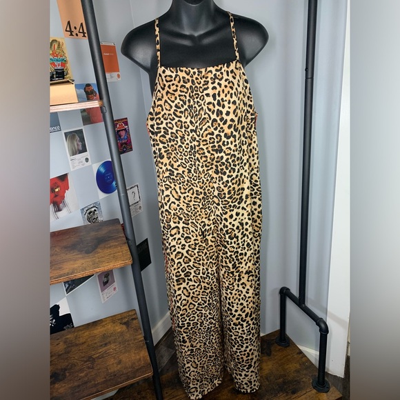 Leopard Print Jumpsuit Topshop Wide Leg Cropped with Red Stripe Sides - Picture 11 of 17